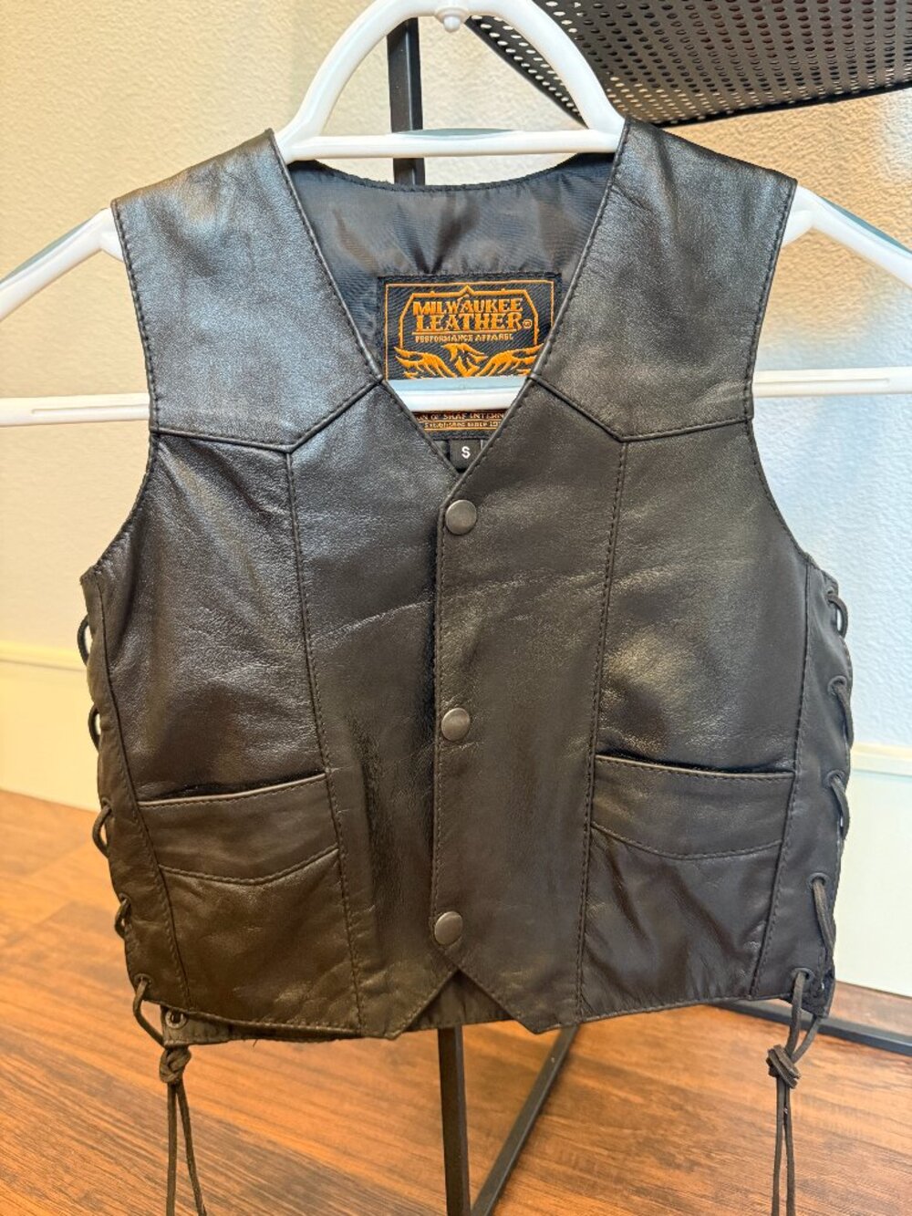 Milwaukee Leather Kids Genuine Leather Motorcycle Vest Black Lace Side Small